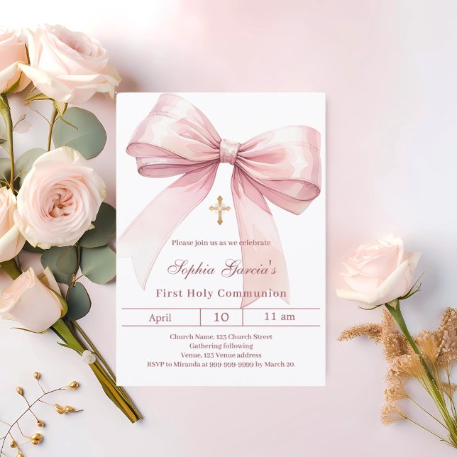 Invitation Fille rose Première Communion (Créateur téléchargé)