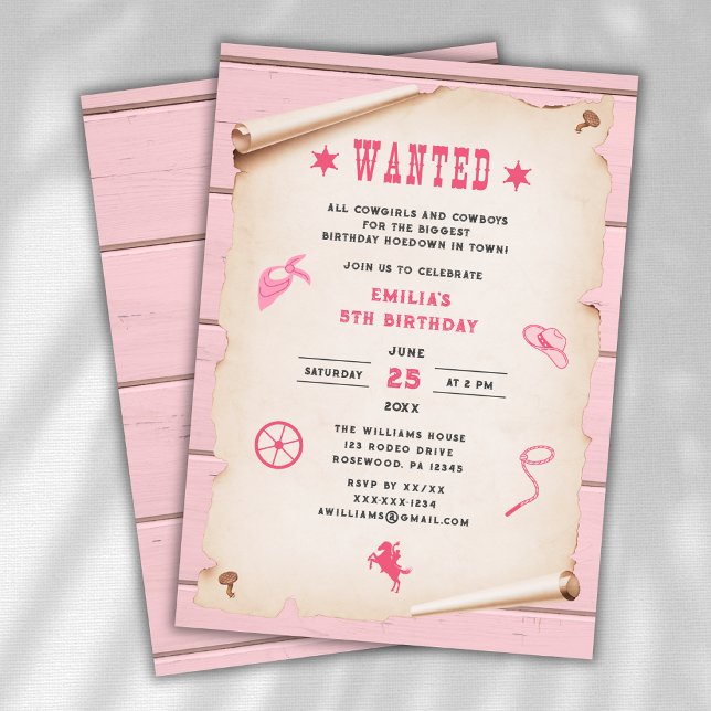 Invitation Fille rose recherchée pour Rodéo occidental annive (Créateur téléchargé)
