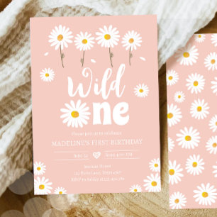 Invitation Fille rose retro Wild One Daisy Boho Retro Premier