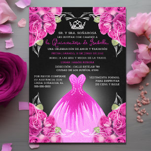 Invitation Fille Rose Roses Quinceañera Elégante Célébration