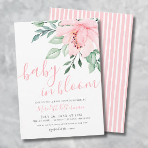Invitation Fille rose rousse Floral bébé en fleurs douche
