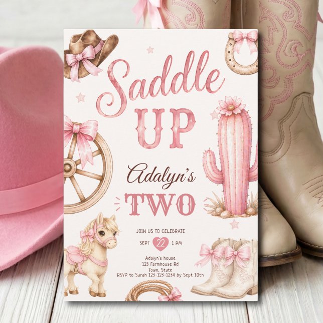 Invitation Fille Rose Selle Western Montez Cheval 2ème Annive (Créateur téléchargé)