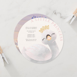 Invitation Fille rose tout âge cygne fille photo anniversaire