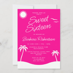 Invitation Fille rose Tropical Beach Sweet sixteen Script