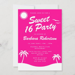 Invitation Fille rose Tropical Plage Anniversaire Sweet 16