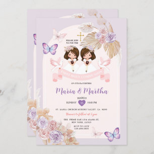Invitation Fille rose TWIN Première Sainte Communion Violet F