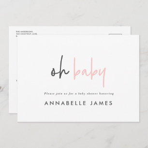 Invitation Fille rose typographie moderne chic contemporain