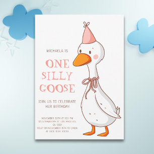 Invitation Fille rose une oie idiote 1er anniversaire