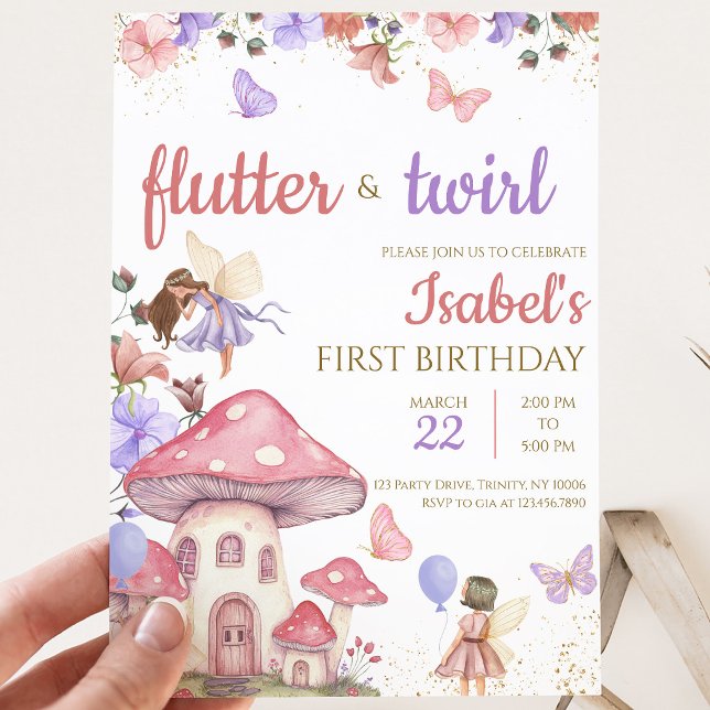 Invitation Fille Rose Violet Floral Fée Anniversaire (Créateur téléchargé)