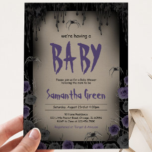 Invitation Fille Rose Violet Halloween Baby Shower