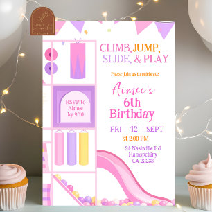 Invitation Fille Rose Violet Jouons Aire de Jeux Intérieur An