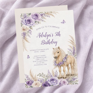 Invitation Fille Rose Violette Cheval 5ème Anniversaire