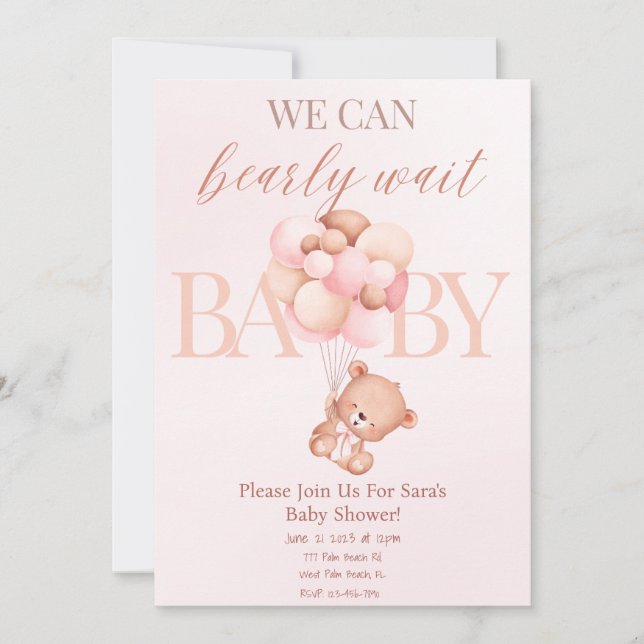Invitation Fille Rose Vive Nous Pouvons Attendre Baby shower (Devant)