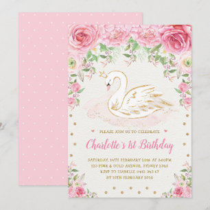 Invitation Fille Roses Roses Roses Roses Swan Princess