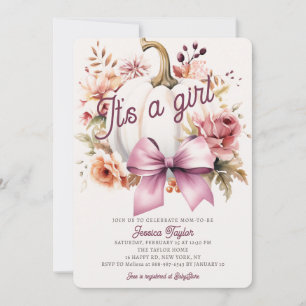 Invitation Fille Ruban Rose Blanc Citrouille Shower de Bébé d