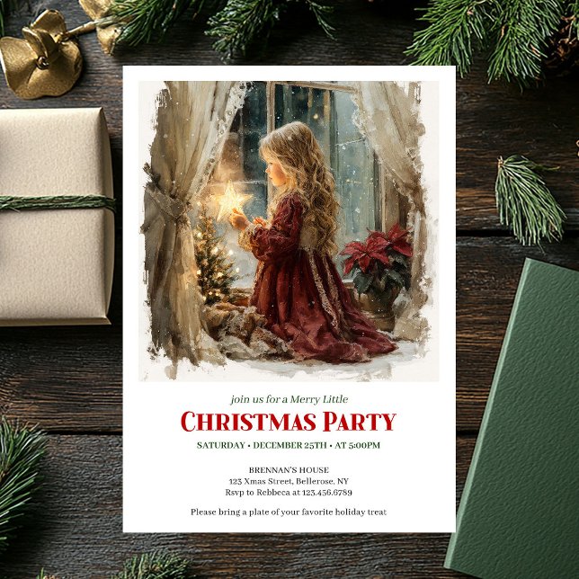 Invitation Fille rustique attend le Père Noël imprimable Noël (Rustic girl awaits Santa printable Christmas invite)
