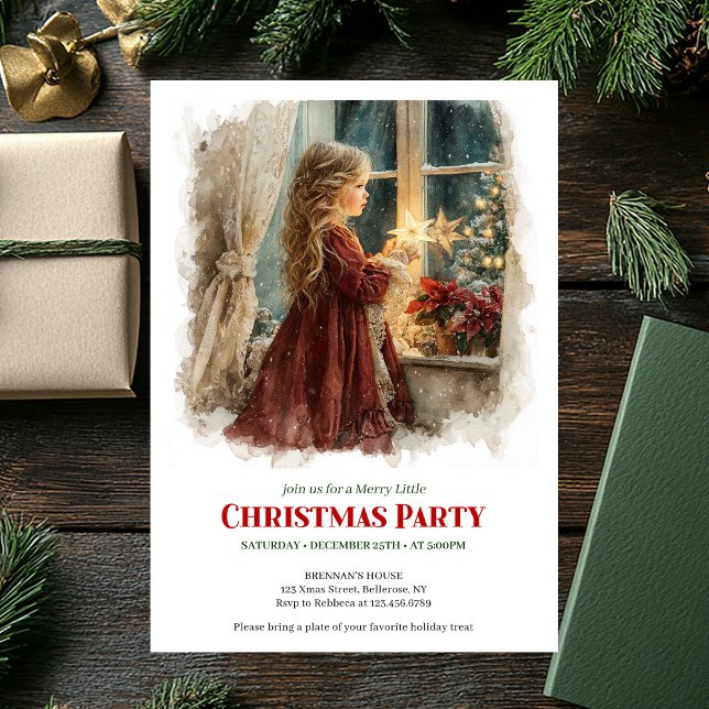 Invitation Fille rustique attendant le Père Noël imprimable N (Rustic girl awaiting Santa printable Christmas invitation

)