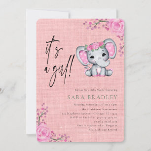 Invitation Fille Rustique burlap baby shower de fleurs d'élép