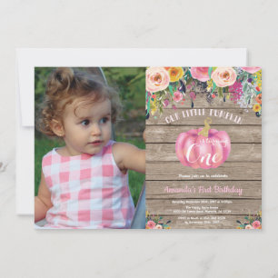 Invitation Fille rustique Citrouille Premier Anniversaire Flo