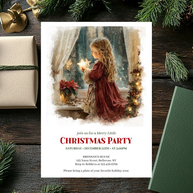 Invitation Fille rustique tenant une étoile brillante imprima (Rustic little girl holding shining star printable invitation

)