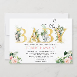 Invitation Fille Safari animal modifiable Oh Baby shower