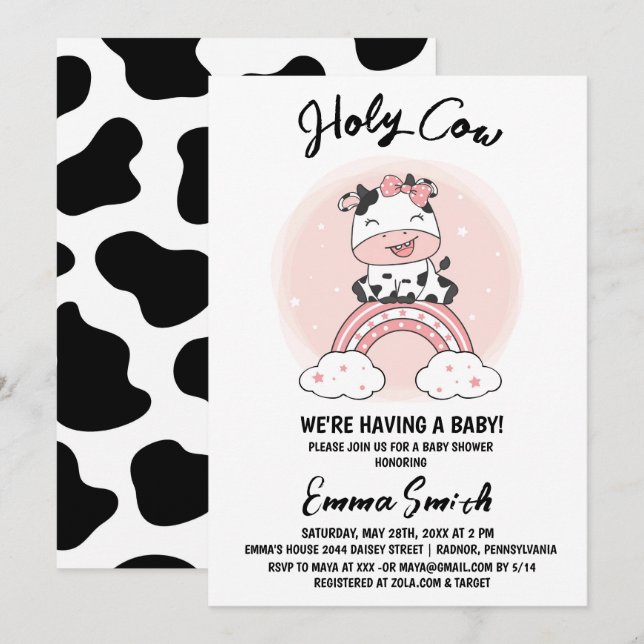Invitation Fille Sainte Vache Baby Shower (Devant / Derrière)