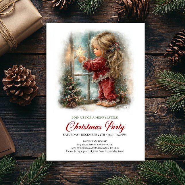 Invitation Fille Scène d'Hiver Cosy de Noël Arbre (Christmas Cozy Winter Scene Girl Tree Invitation)