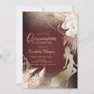 Invitation Fille Silhouette, Floral Boho Fleurs Pampas Grass