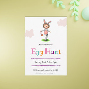 Invitation Fille simple avec costume lapin Chasse aux oeufs d