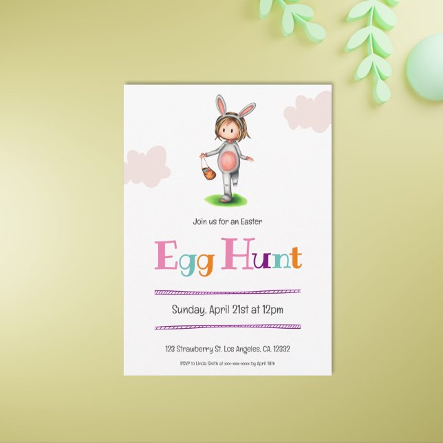 Invitation Fille simple avec costume lapin Chasse aux oeufs d (Créateur téléchargé)
