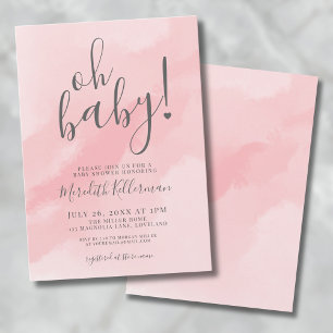 Invitation Fille simple rose aquarelle Oh Baby shower