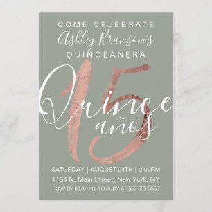 Invitation Fille simple Sage Green Rose Gold Foil Quinceañera