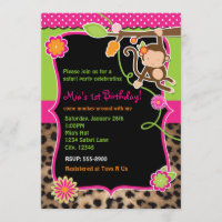 Invitation fille singe safari chic jungle lumineus