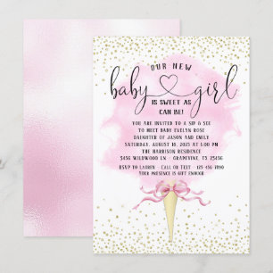 Invitation Fille Sip Voir Pink Gold Cotton Baby shower de bon