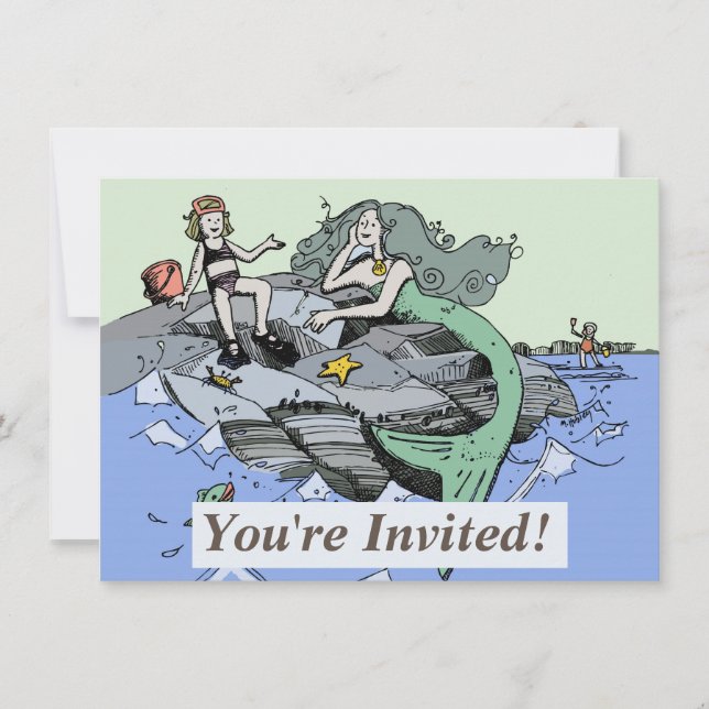 Invitation Fille Sirène Été Plage Amitié Fantaisiste (Devant)