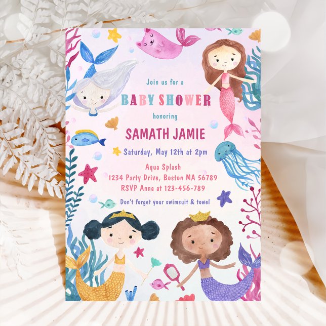 Invitation Fille Sirène Sous La Fête Du Baby shower De Mer (Créateur téléchargé)