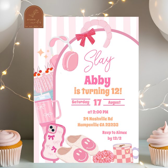Invitation Fille Slay Rayures Esthétique Anniversaire Préado (Créateur téléchargé)