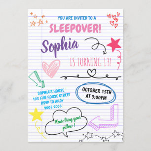 Invitation Fille Sleepover Ado Fête Enfants Stwood Anniversai