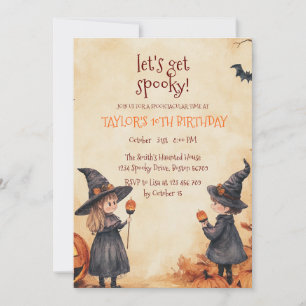Invitation Fille sorcière Halloween fête d'anniversaire