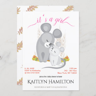 Invitation Fille Souris Mère Baby shower Souris Laine Maple