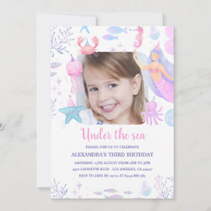 Invitation Fille sous la mer 3e anniversaire Photo de sirène
