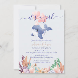 Invitation Fille sous le Baby shower d'aquarelle de baleine m