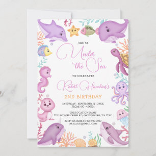 Invitation Fille sous l'océan Océan Animaux Anniversaire