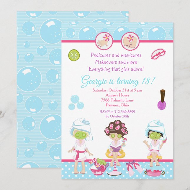 Invitation Fille spa Pamper fête d'anniversaire (Devant / Derrière)