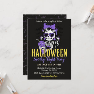 Invitation Fille squelette Halloween Soirée effrayante Fête V