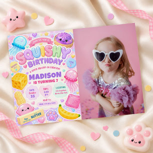 Invitation Fille Squishy Mignonne Kawaii Anniversaire Coloré