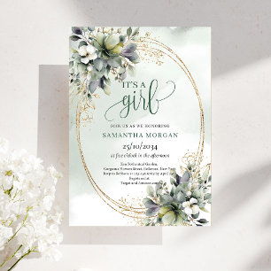 Invitation Fille Style Aquarelle Vert Blanc