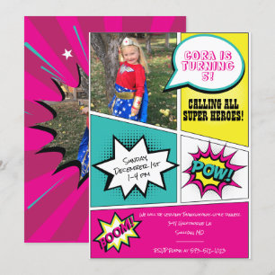 Invitation Fille Super Héros fête d'anniversaire