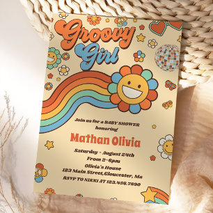 Invitation Fille super Retro Rainbow Baby shower Party