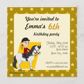 Invitation Fille sur cheval caricature d'anniversaire invitat